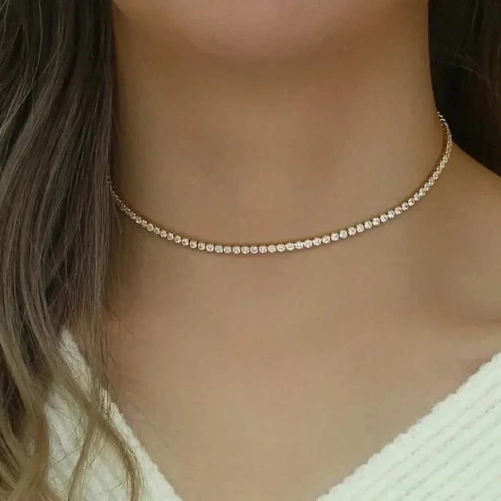 NEW 14K GOLD TENNIS CHAIN CHOKER NECKLACE - Picture 1 of 6